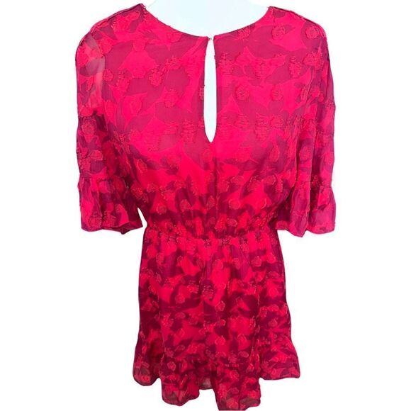 Joie Teresa Silk Blend Mini Dress Pink Ruffled Embroidered Dress Size Medium - Picture 3 of 8